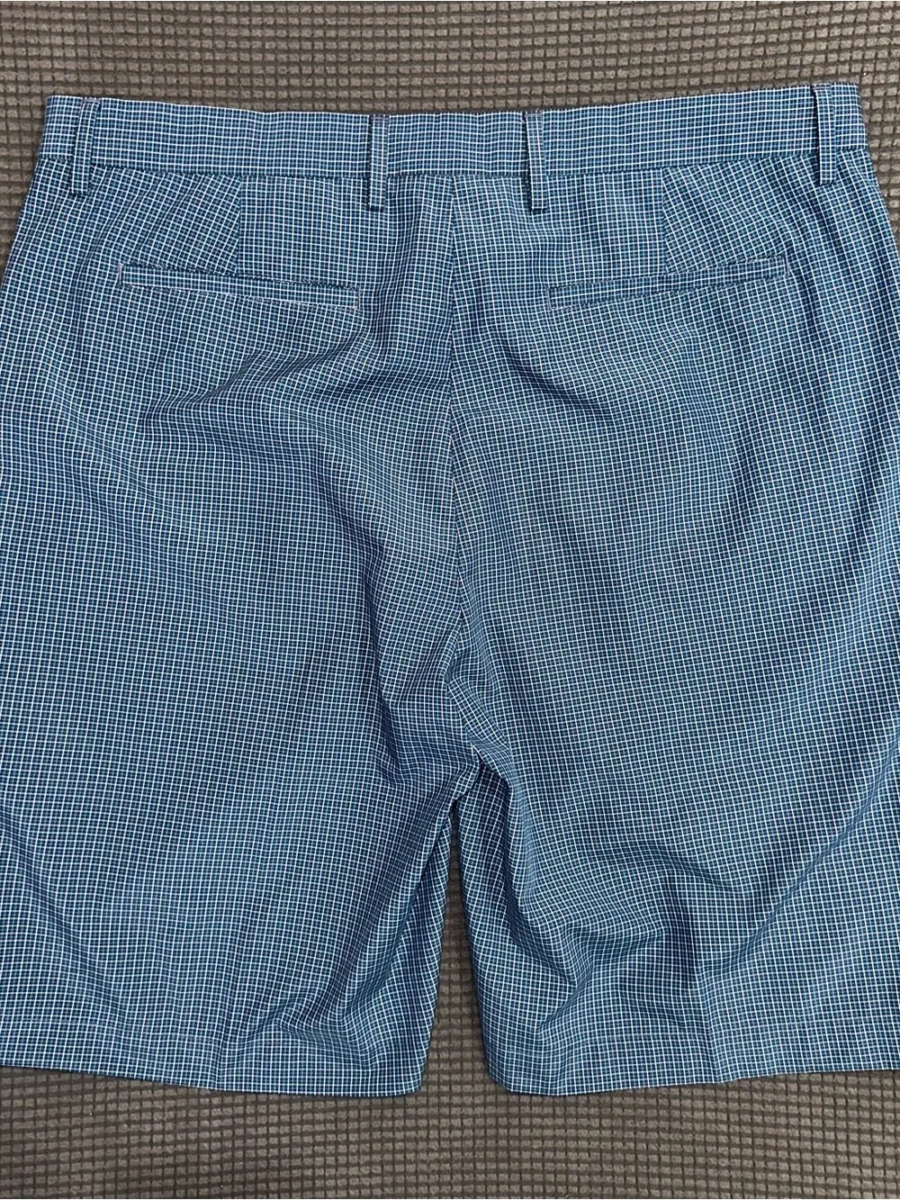 Greg Norman Golf Shorts Mens 36 Blue Check Stretch Performance Casual
